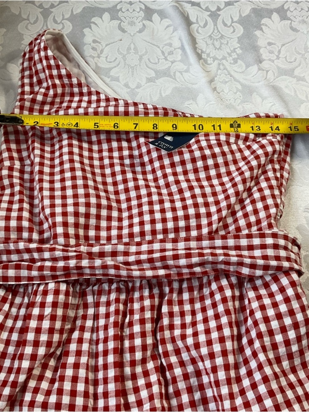 NWT crown & ivy red gingham one-shoulder ruffle dress size 6 new - Picture 6 of 8
